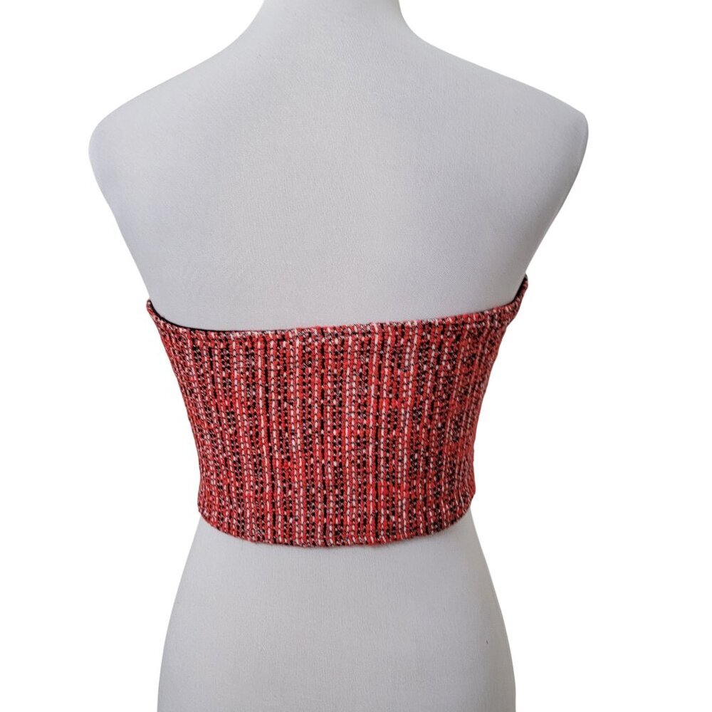 Zara Size M Red, Black and White Tweed Cropped Corset Strapless Top, Gently Used - Picture 6 of 13